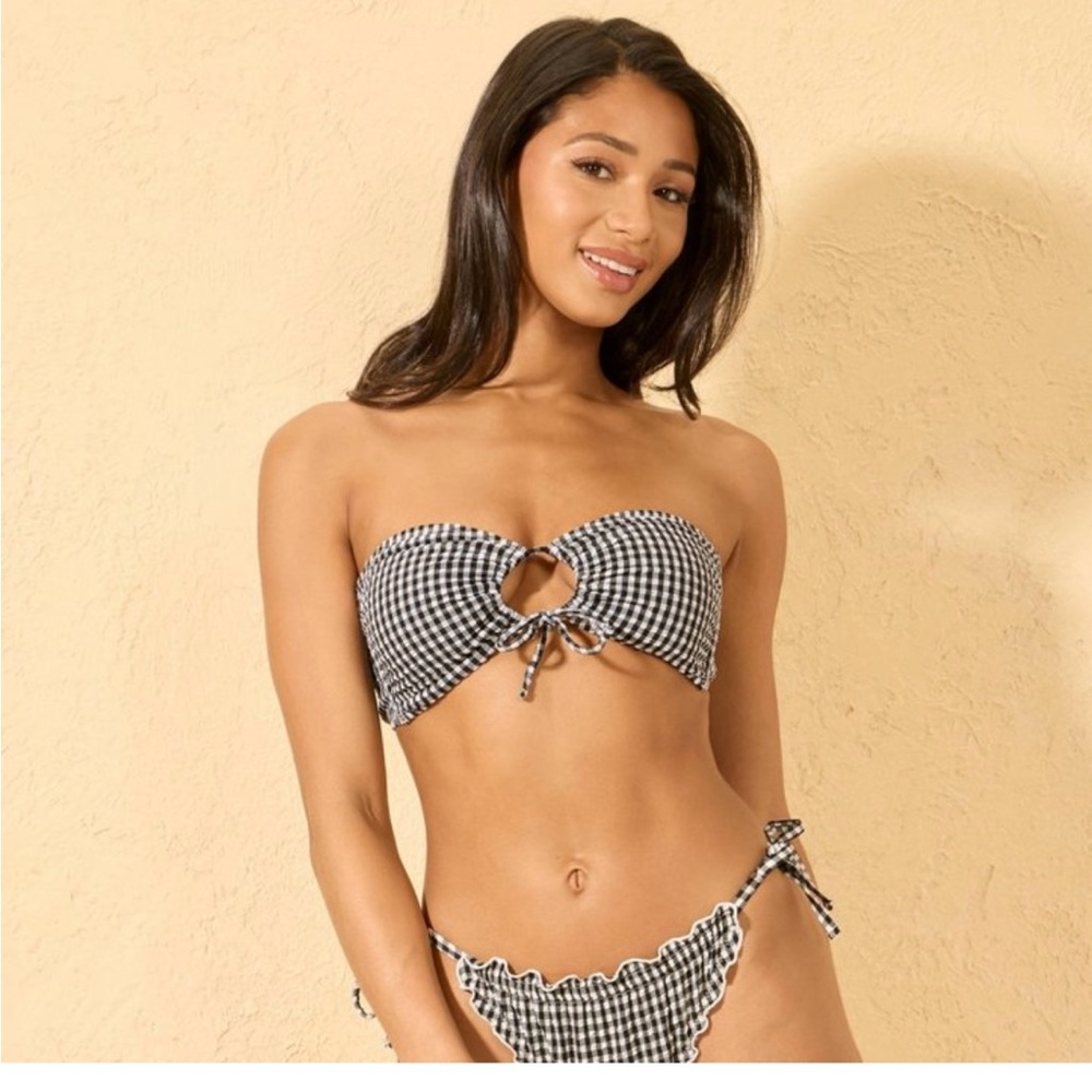 Black and White Gingham Front O Rings Bandeau BIKNI Top NWT MEDIUM